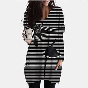 Women's Black Round Neck Animal Striped Daily Casual Clothing Apparel Hoodies Sweatshirts  Loose Fit miniinthebox
