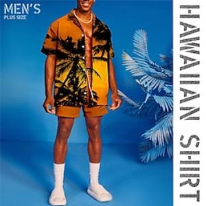 Men's Plus Size Summer Hawaiian Shirt Big and Tall Coconut Tree Turndown Short Sleeves Spring  Summer Tropical Casual Hawaiian Sports  Outdoor Street Tops Lightinthebox