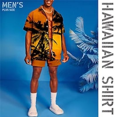Men's Plus Size Summer Hawaiian Shirt Big and Tall Coconut Tree Turndown Short Sleeves Spring  Summer Tropical Casual Hawaiian Sports  Outdoor Street Tops Lightinthebox