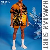 Men's Plus Size Summer Hawaiian Shirt Big and Tall Coconut Tree Turndown Short Sleeves Spring  Summer Tropical Casual Hawaiian Sports  Outdoor Street Tops Lightinthebox - thumbnail