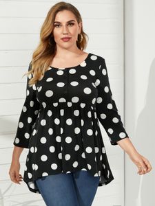 YOINS Plus Size Round Neck Polka Dot Long Sleeves Blouse