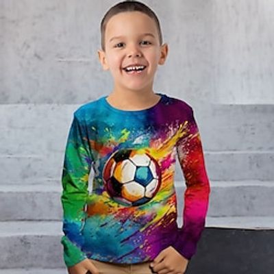 Boys 3D Football Tee Shirt Long Sleeve 3D Print Spring Fall Sports Fashion Streetwear Polyester Kids 3-12 Years Crew Neck Outdoor Casual Daily Regular Fit miniinthebox
