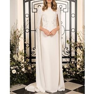 Sheath  Column Evening Gown Maxi Dress Wedding Guest Floor Length Sleeveless Jewel Neck Capes Stretch Chiffon with Crystals 2023 Lightinthebox