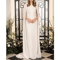 Sheath  Column Evening Gown Maxi Dress Wedding Guest Floor Length Sleeveless Jewel Neck Capes Stretch Chiffon with Crystals 2023 Lightinthebox - thumbnail
