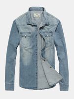 Mens Chest Pockets Stylish Washed Button Up Denim Shirts