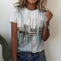 Women's T shirt Tee Pink Blue Purple Graphic Print Short Sleeve Casual Weekend Basic Round Neck Regular Abstract Painting S miniinthebox - thumbnail