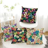 Floral Plant Double Side Pillow Cover 4PC Soft Decorative Cushion Case Pillowcase for Bedroom Livingroom Sofa Couch Chair Lightinthebox - thumbnail