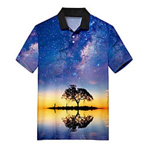 Men's Golf Shirt Tennis Shirt 3D Print Galaxy Tree Button-Down Print Short Sleeve Casual Tops Casual Fashion Soft Breathable Blue / Sports miniinthebox