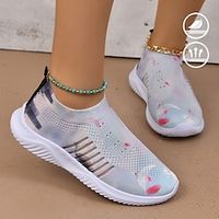 Women's Sneakers Print Shoes Plus Size Flyknit Shoes Outdoor Daily Flat Heel Round Toe Closed Toe Fashion Sporty Casual Running Walking Tissage Volant Loafer Floral Cut-out Blue Lightinthebox - thumbnail
