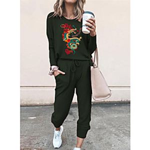 Women Basic Streetwear Print Vacation Casual  Daily Two Piece Set Tracksuit T shirt Pant Loungewear Jogger Pants Drawstring Print Tops Lightinthebox