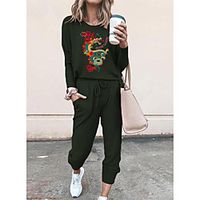 Women Basic Streetwear Print Vacation Casual  Daily Two Piece Set Tracksuit T shirt Pant Loungewear Jogger Pants Drawstring Print Tops Lightinthebox - thumbnail
