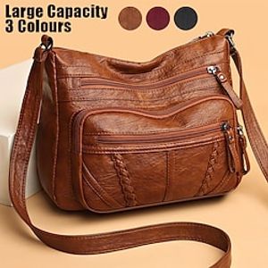 Women's Crossbody Bag Shoulder Bag Hobo Bag PU Leather Outdoor Shopping Daily Zipper Braided Strap Large Capacity Waterproof Lightweight Solid Color claret Black Brown miniinthebox