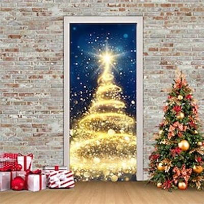 Christmas 3D Stickers Waterproof Door Stickers Xmas Door Mural Peel Self Adhesive Wallpaper PVC Sticker Removable Wall Decal for Home Office Decoration miniinthebox