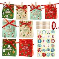 24 Sets Christmas Gift Bag Set Advent Calendar Boxes 24 Days Countdown To Decorations DIY Hanging Candy Gift Bag Candy Gift Bags For Kids Lightinthebox - thumbnail
