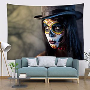 Dead Day Wall Tapestry Art Decor Blanket Curtain Hanging Home Bedroom Living Room Decoration Psychedelic Haunted Scary Pumpkin Skull Skeleton Bat Castle Grim Reaper Polyester Lightinthebox