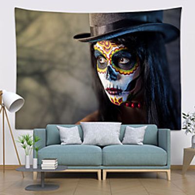 Dead Day Wall Tapestry Art Decor Blanket Curtain Hanging Home Bedroom Living Room Decoration Psychedelic Haunted Scary Pumpkin Skull Skeleton Bat Castle Grim Reaper Polyester Lightinthebox