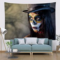 Dead Day Wall Tapestry Art Decor Blanket Curtain Hanging Home Bedroom Living Room Decoration Psychedelic Haunted Scary Pumpkin Skull Skeleton Bat Castle Grim Reaper Polyester Lightinthebox - thumbnail