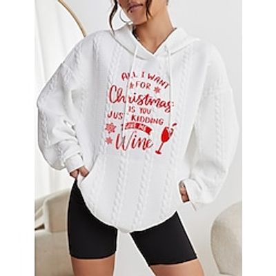 Women's Pullover Letter Christmas Casual Front Pocket Black White Pink Casual Hoodie Long Sleeve Micro-elastic Fall  Winter Lightinthebox