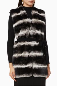Striped Fur Belted Gilet