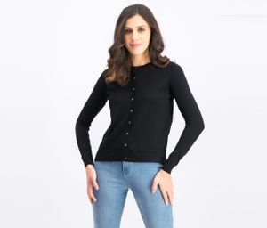Womens Button Up Closure Soft Cardigan  Black