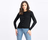 Womens Button Up Closure Soft Cardigan  Black - thumbnail