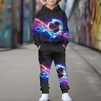 Boys 3D Football Hoodie  Pants Set Long Sleeve 3D Printing Fall Winter Active Fashion Cool Polyester Kids 3-12 Years Outdoor Street Vacation Regular Fit miniinthebox - thumbnail