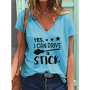 Women's T shirt Letter Print V Neck Tops Cotton Basic Basic Top White Blue Purple miniinthebox