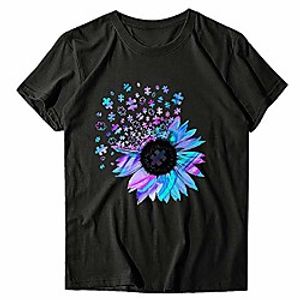 meladyan women sunflower graphic print loose tee top short sleeve round neck summer vintage active tshirts tops black Lightinthebox