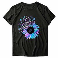 meladyan women sunflower graphic print loose tee top short sleeve round neck summer vintage active tshirts tops black Lightinthebox - thumbnail