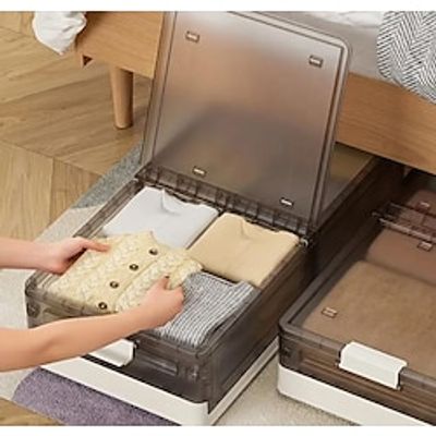 Under Bed Storage Container With Wheels, Flat Folding Clothes Organizer, Stackable Large Storage Box With Lids, For Storing Clothes, Bedding, Bed Sheets Lightinthebox
