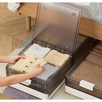 Under Bed Storage Container With Wheels, Flat Folding Clothes Organizer, Stackable Large Storage Box With Lids, For Storing Clothes, Bedding, Bed Sheets Lightinthebox - thumbnail