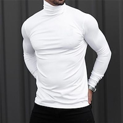Men's T shirt Tee Turtleneck shirt Tee Top Long Sleeve Shirt Plain Turtleneck Street Vacation Long Sleeve Clothing Apparel Fashion Designer Basic miniinthebox