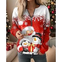Christmas Sweatshirt Women's Sweatshirt Pullover Santa Claus Snowman Sportswear Festival Print Quarter Zip Red Blue Purple Party Christmas Round Neck Long Sleeve Top Micro-elastic Fall  Winter Lightinthebox - thumbnail
