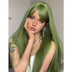 Green Synthetic Heat-resistant Straight Hair Wig, 24 Inches Long Suitable For Daily Use Elegant Natural Looking For Daily Use Christmas Party Wigs miniinthebox