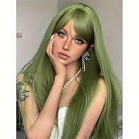 Green Synthetic Heat-resistant Straight Hair Wig, 24 Inches Long Suitable For Daily Use Elegant Natural Looking For Daily Use Christmas Party Wigs miniinthebox - thumbnail