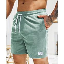 Men's Shorts Casual Shorts Corduroy Shorts Pocket Drawstring Elastic Waist Plain Comfort Short Holiday Beach Weekend Fashion Casual Black Light Green Micro-elastic Lightinthebox