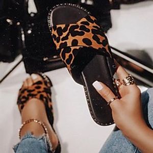 Women's Slippers  Flip-Flops Flat Heel Open Toe PU Leopard Leopard Black miniinthebox