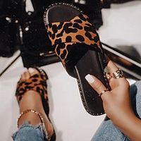 Women's Slippers  Flip-Flops Flat Heel Open Toe PU Leopard Leopard Black miniinthebox - thumbnail