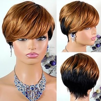 Short Pixie Bob none Lace Human Hair Wig For Women Natural Pre Plucked Glueless Ombre Burgundy Brazilian Remy human hair short Wigs Lightinthebox