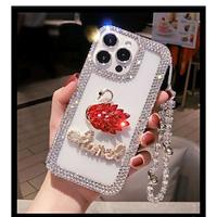 Phone Case For iPhone 15 Pro Max iPhone 14 13 12 11 Pro Max Plus Mini SE Back Cover with Wrist Strap Non-Yellowing Bling Glitter Shiny Flower Floral TPU Rhinestone Lightinthebox