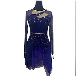 Figure Skating Dress Women's Girls' Ice Skating Skirt Violet Mesh Spandex Lace Micro-elastic Training Skating Wear Crystal / Rhinestone Long Sleeve Ice Skating Figure Skating Lightinthebox