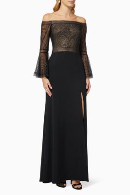 Flutter Sleeve Gown with Sequin Embellishment Flutter Sleeve Gown with Sequin Embellishment
