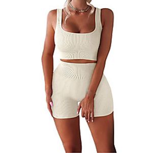 Women's 2pcs Yoga Suit Sports Bra with Shorts Cropped Solid Color Light Coffee White Black Yoga Fitness Shorts Sports Bra Tank Top Sleeveless Sport Activewear Butt Lift Breathable Moisture Wicking Lightinthebox