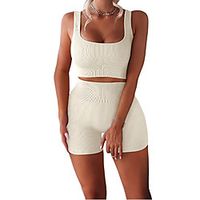 Women's 2pcs Yoga Suit Sports Bra with Shorts Cropped Solid Color Light Coffee White Black Yoga Fitness Shorts Sports Bra Tank Top Sleeveless Sport Activewear Butt Lift Breathable Moisture Wicking Lightinthebox - thumbnail