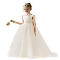 Pearls Tulle Flower Girl Dresses for Wedding Party A-line V-Back Satin Tulle Princess Dresses Lightinthebox