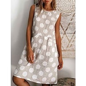 Women's Cotton Linen Dress Casual Dress Mini Dress Cotton And Linen Modern Casual Daily Vacation Crew Neck Ruched Print Sleeveless Summer Spring 2023 Regular Fit Gray Polka Dot S M L XL 2XL Lightinthebox