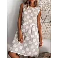 Women's Cotton Linen Dress Casual Dress Mini Dress Cotton And Linen Modern Casual Daily Vacation Crew Neck Ruched Print Sleeveless Summer Spring 2023 Regular Fit Gray Polka Dot S M L XL 2XL Lightinthebox - thumbnail