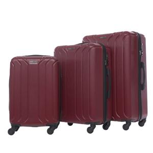 PARA JOHN 3-Piece Hard Side ABS Luggage Trolley Set 20 Inch, 24 Inch, 28 Inch Burgundy