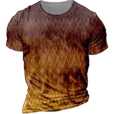 Men's T shirt Tee Graphic Prints Argyle Crew Neck Brown 3D Print Outdoor Street Short Sleeve Print Clothing Apparel Sports Designer Casual / Summer / Summer miniinthebox
