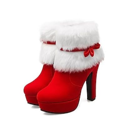 Retro Christmas Short Plush High Heel Shoes 12 CM Boots Lightinthebox Retro Christmas Short Plush High Heel Shoes 12 CM Boots Lightinthebox
